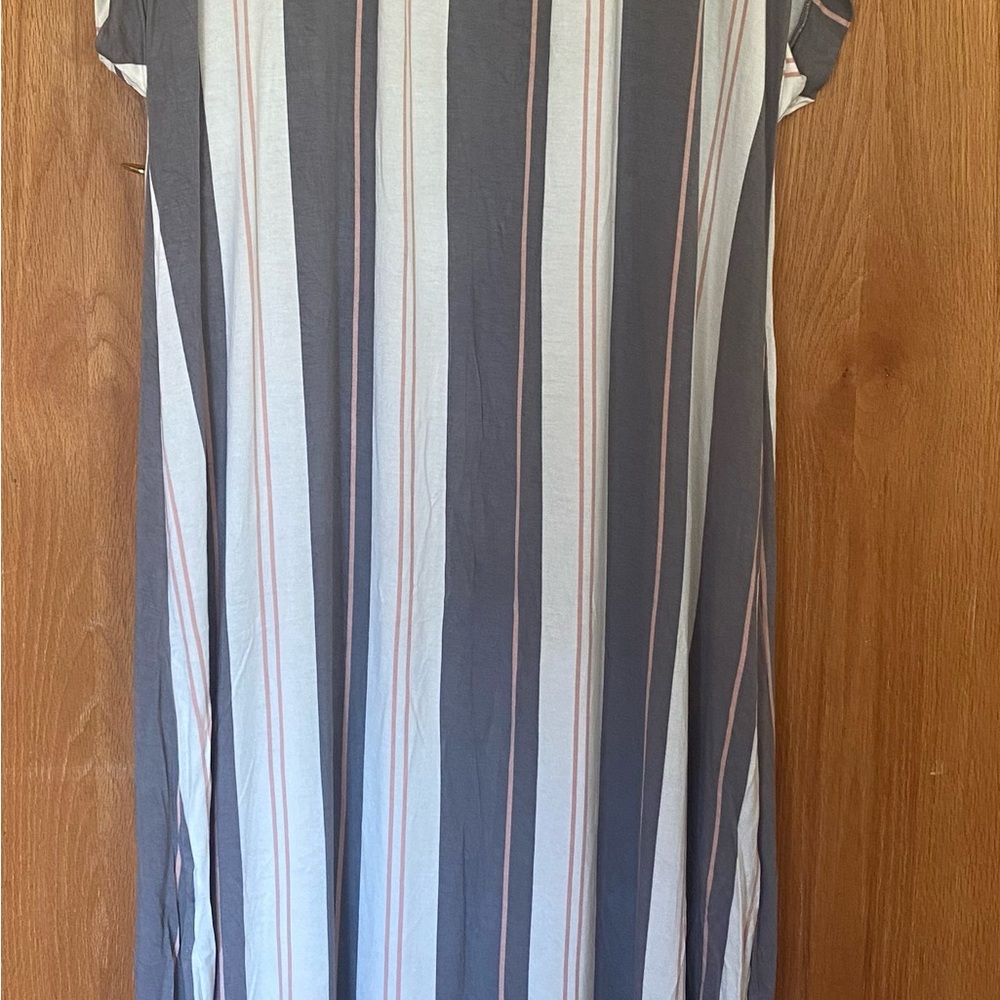 LuLaRoe Gray and Pink Striped Maxi Dress